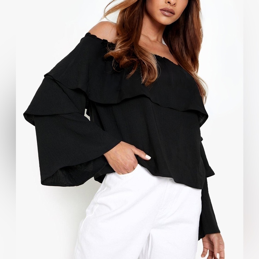 SEN Collection Revolve Black Off Shoulder Bell Sleeve Boho Top NWT L